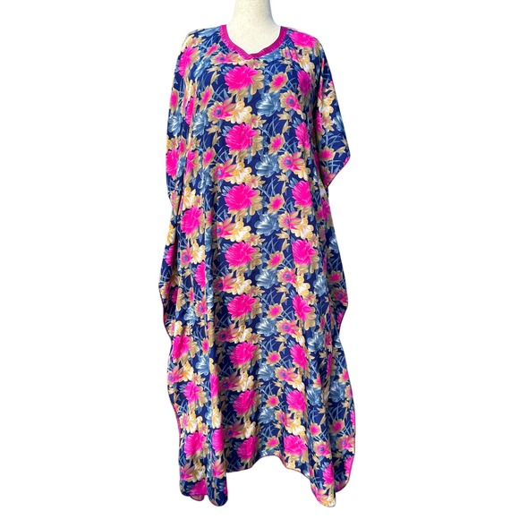 Antique Floral Caftan Dress Wms Sz L/XL Bohemian‎ Maxi Lounger Cover Up Kimono - Picture 1 of 8